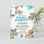Savanna Animals Pool Party Birthday Invitation Einladung (Stehend Vorderseite)