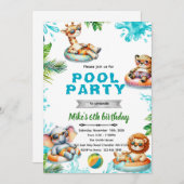 Savanna Animals Pool Party Birthday Invitation Einladung (Vorne/Hinten)