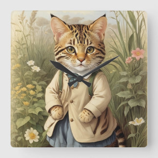 Savanna Cat Quadratische Wanduhr