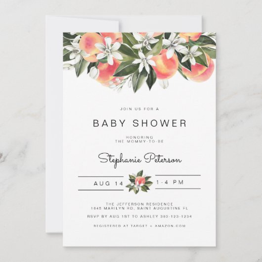 SAVANNAH Aquarell Peach Baby Dusche Einladung (Vorderseite)