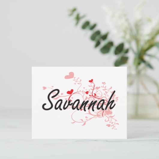 Savannah Artistic Name Design mit Herz Postkarte (Stehend Vorderseite)