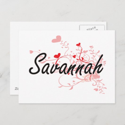 Savannah Artistic Name Design mit Herz Postkarte (Vorne/Hinten)