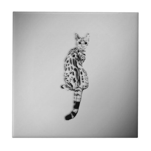 Savannah Cat Caught von Surprise Silver Fliese (Vorderseite)
