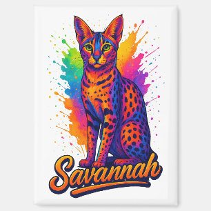 Savannah Cat Pop Art - Vibranntes Neon Splash Desi Magnet