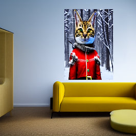 Savannah cat Santa Claus | AI Art Poster