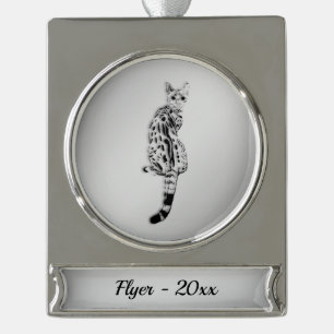 Savannah Cat Silbername und Jahr Banner-Ornament Silber
