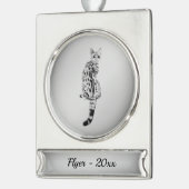 Savannah Cat Silbername und Jahr Banner-Ornament Silber (Links)