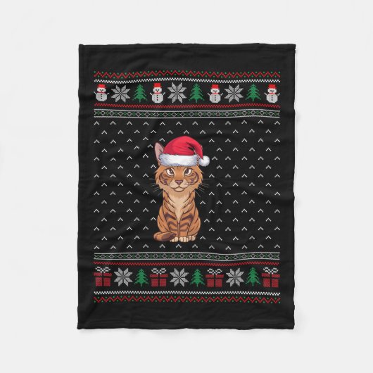 Savannah Cat Wearing Weihnachtsmannmütze Ugly Xmas Fleecedecke (Vorderseite)