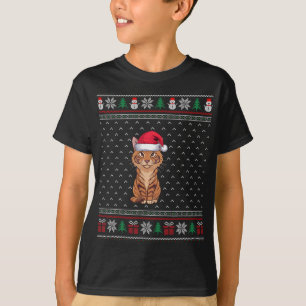 Savannah Cat Wearing Weihnachtsmannmütze Ugly Xmas T-Shirt