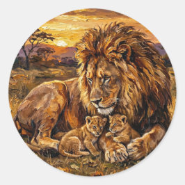 Savannah-Familienlöwen-Aufkleber | Arte a Oil Wild Runder Aufkleber