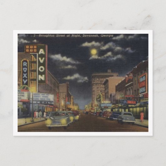 Savannah GA, Broughton St, View 1940s Postkarte (Vorderseite)