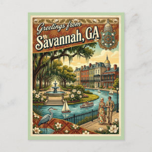 Savannah GA Grüße im Vintage-Stil 1970er Postkarte