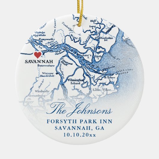 Savannah GA Map Hochzeit Foto Weihnachten Keramik Ornament (Vorne)