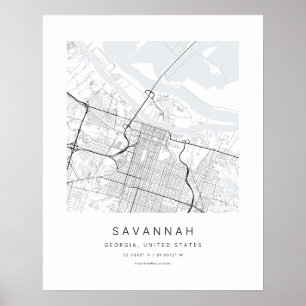 Savannah GA Minimalistische Stadtplan-Kunstprint Poster