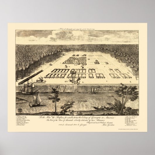 Savannah, GA Panorama Karte - 1734 Poster (Vorne)
