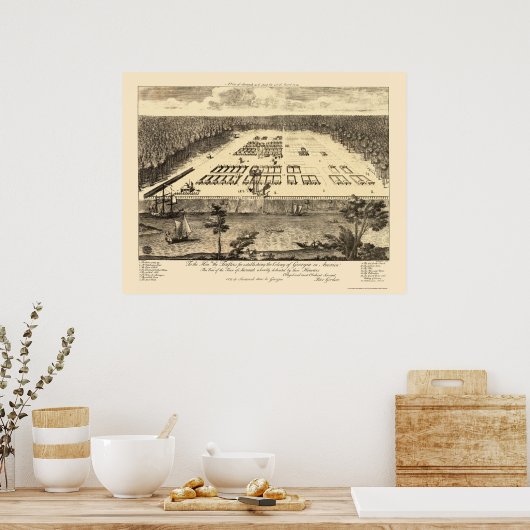 Savannah, GA Panorama Karte - 1734 Poster (Küche)