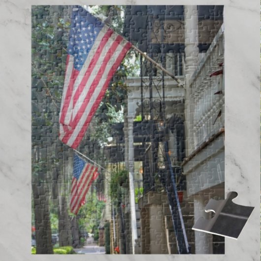 Savannah GA Patriotic Flags Jones St Fotografisch Puzzle