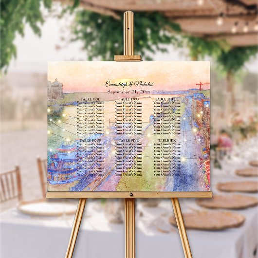 Savannah GA River Street Sunset Wedding Seat Chart Poster