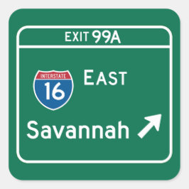 Savannah, GA Road Sign Quadratischer Aufkleber