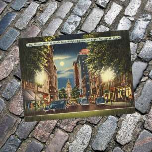 Savannah GA-Straßen-Nacht Vintage-Illustration Postkarte