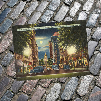 Savannah GA Street Night Vintag Illustration Postkarte