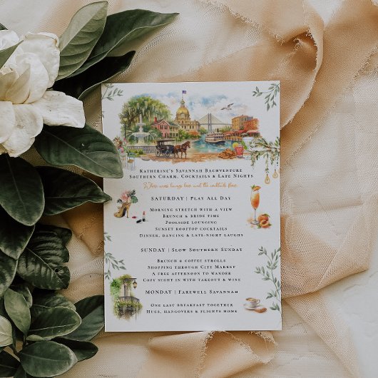 Savannah Georgia Bachelorette Weekend Itinerary Einladung