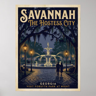 Savannah Georgia Forsyth Park Brunnen Vintage Poster
