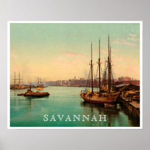 Savannah Georgia Historisches Fluss-Szene-Poster Poster