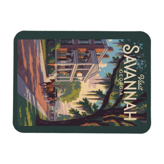 Savannah Georgia Horse Carriage Illustration Retro Magnet (Horizontal)