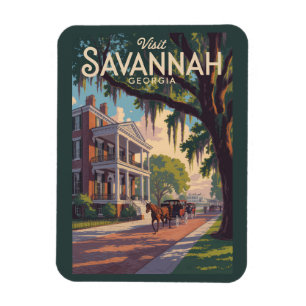 Savannah Georgia Horse Carriage Illustration Retro Magnet