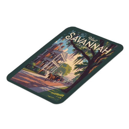 Savannah Georgia Horse Carriage Illustration Retro Magnet (Linke Seite)
