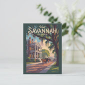 Savannah Georgia Horse Carriage Illustration Retro Postkarte (Stehend Vorderseite)
