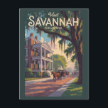 Savannah Georgia Horse Carriage Illustration Retro Postkarte<br><div class="desc">Savannah retro Vektor Reise Design. Savannah,  Georgia,  ist eine historische südliche Stadt,  die für ihre von Eichen gesäumten Straßen,  die antebellum-Architektur und den Küstenstreifen bekannt ist.</div>