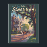 Savannah Georgia Horse Carriage Illustration Retro Postkarte<br><div class="desc">Savannah retro Vektor Reise Design. Savannah,  Georgia,  ist eine historische südliche Stadt,  die für ihre von Eichen gesäumten Straßen,  die antebellum-Architektur und den Küstenstreifen bekannt ist.</div>