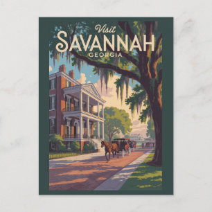 Savannah Georgia Horse Carriage Illustration Retro Postkarte