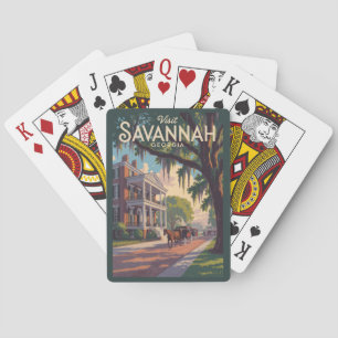 Savannah Georgia Horse Carriage Illustration Retro Spielkarten