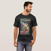 Savannah Georgia Horse Carriage Illustration Retro T-Shirt (Vorne ganz)