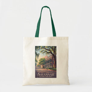 Savannah Georgia Illustration Reise Kunst Vintage Tragetasche