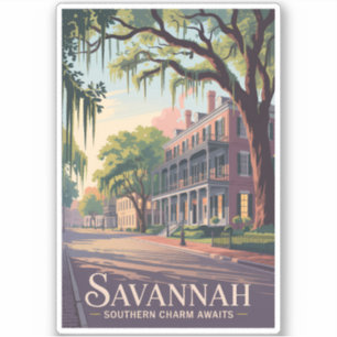 Savannah Georgia Illustration Travel Art Vintag Aufkleber