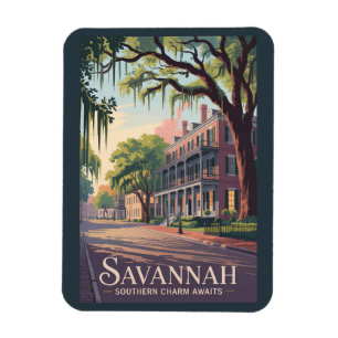 Savannah Georgia Illustration Travel Art Vintag Magnet
