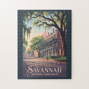 Savannah Georgia Illustration Travel Art Vintag Puzzle