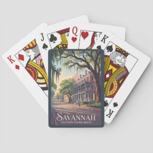 Savannah Georgia Illustration Travel Art Vintag Spielkarten
