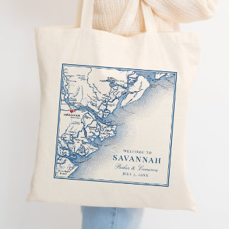 Savannah Georgia Karte Elegant Navy Blue Wedding Tragetasche