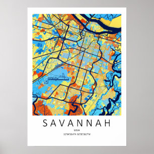 Savannah Georgia Karte Poster   Farbige moderne Ku