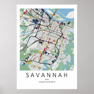 Savannah Georgia Karte Poster Saubere Kartenkuns