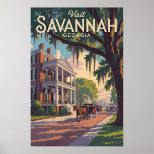 Savannah Georgia Pferdekutschen Illustration Retro Poster
