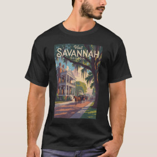Savannah Georgia Pferdekutschen Illustration Retro T-Shirt