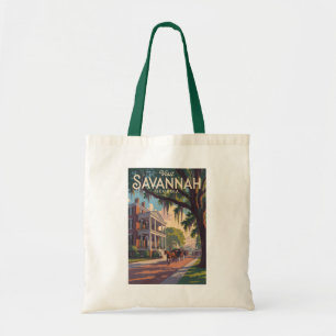 Savannah Georgia Pferdekutschen Illustration Retro Tragetasche