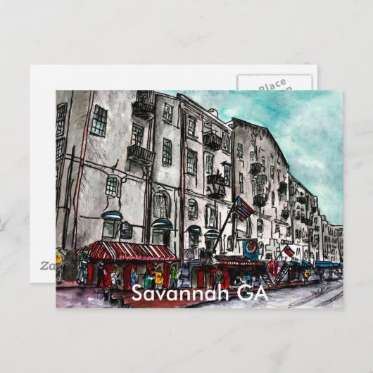 Savannah Georgia River Street Art zeichnend Postkarte (Vorne/Hinten)