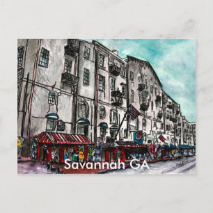 Savannah Georgia River Street Kunstzeichnung Postkarte